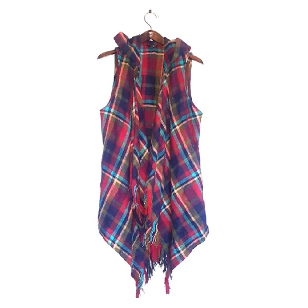 J. Peterman plaid fringe hooded boho medium/lg